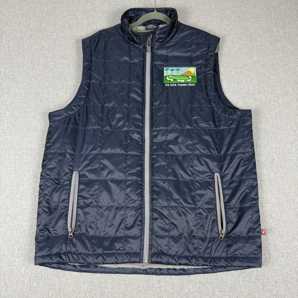 Charles River Men Large Navy Blue Primaloft Quilted Golf Puffer Vest